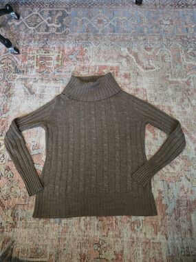 New York & Company Brown Cable-Knit Turtleneck Sweater